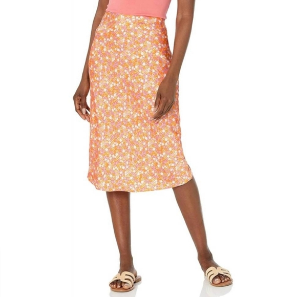 NEW Steve Madden Mindy Midi Skirt Orange Blossom Floral Print Size Small NWT - Picture 8 of 10
